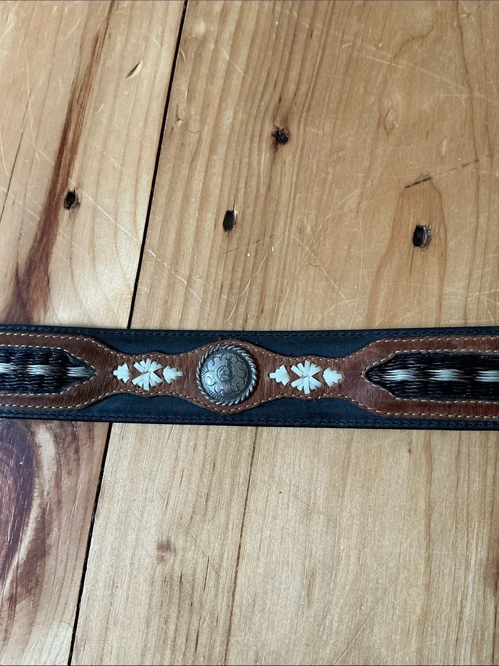 Vintage 1995 Justin Black Leather Pony Hair Belt 36